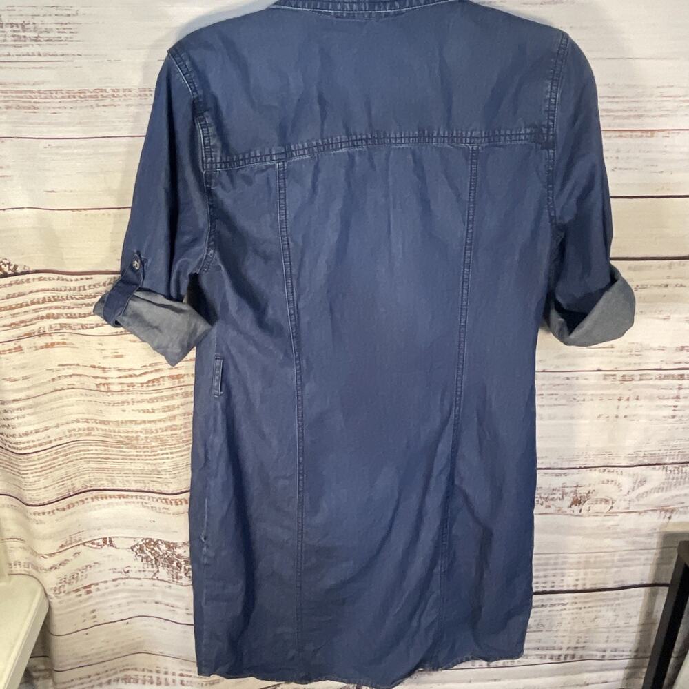 Guess Womens Button Down Roll Tab Sleeves Blue 100% Cotton Midi Dress Medium - Picture 7 of 9